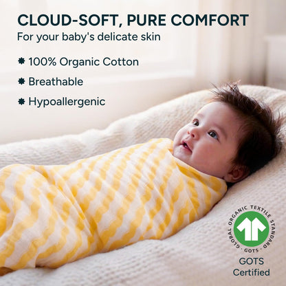 Muslin Swaddle Blankets for Newborns, 3 Pack Multipurpose 100% Organic Cotton, Ultra Soft Breathable Receiving Blanket 47 x 47 inches, Swaddle Wrap for Baby Boys & Girls