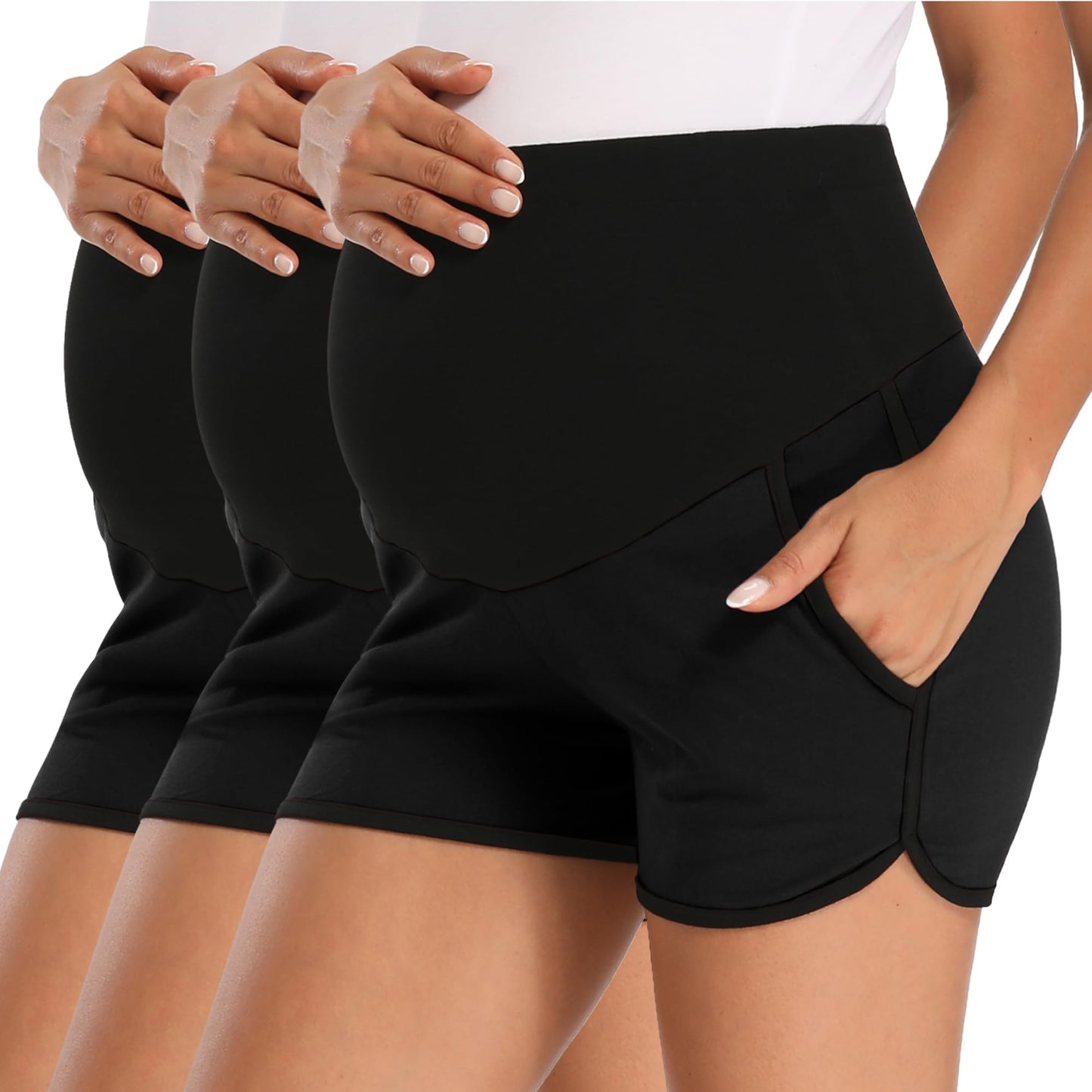 fitglam Women's Maternity Shorts Over Belly Pregnancy Lounge Workout Running Pajama Sleep Shorts with Pockets
