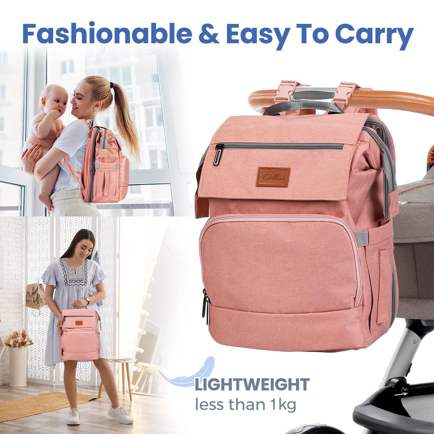 PILLANI Baby Diaper Bag Backpack - Baby Bag for Girls & Boys, Large Waterproof Toddler Diaper Backpack - Baby Shower Gifts & Registry Must Haves - Travel Diaper Bags with Changing Pad - Newborn Stuff