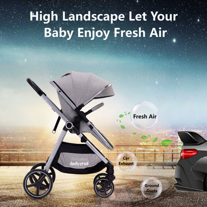 Lortsybab 2-in-1 Baby Stroller - Folding Infant Newborn Pram Stroller with Reversible Seat - Toddler Strollers for 0-36 Months Old Babies (Beige)