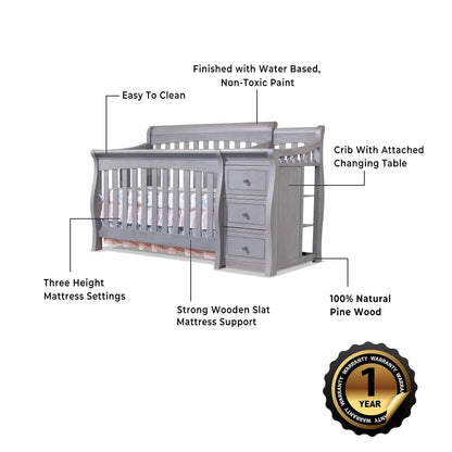 Sorelle Furniture Princeton Elite Crib and Changer Classic -in- Convertible Diaper Changing Table Made of Pine Wood Non-Toxic Wooden Baby Bed Toddler Childs Daybed Full-Size Nursery - Weathered Grey