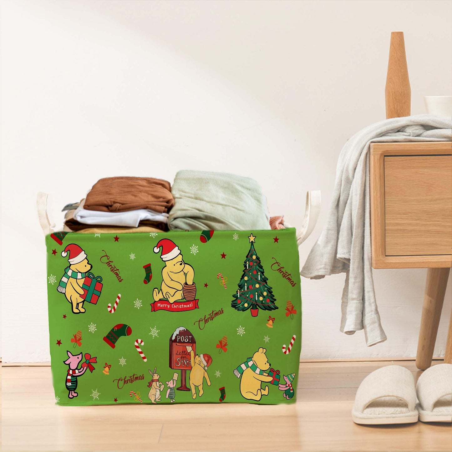 Winnie Nursery Decor, the Pooh Baby Stuff, Winnie Storage Nursery Basket, Large squarecanvas Laundry Hamper With A Waterproof PECoating, Foldable, Toys Bin, Baby Nursery HamperDecor, Star