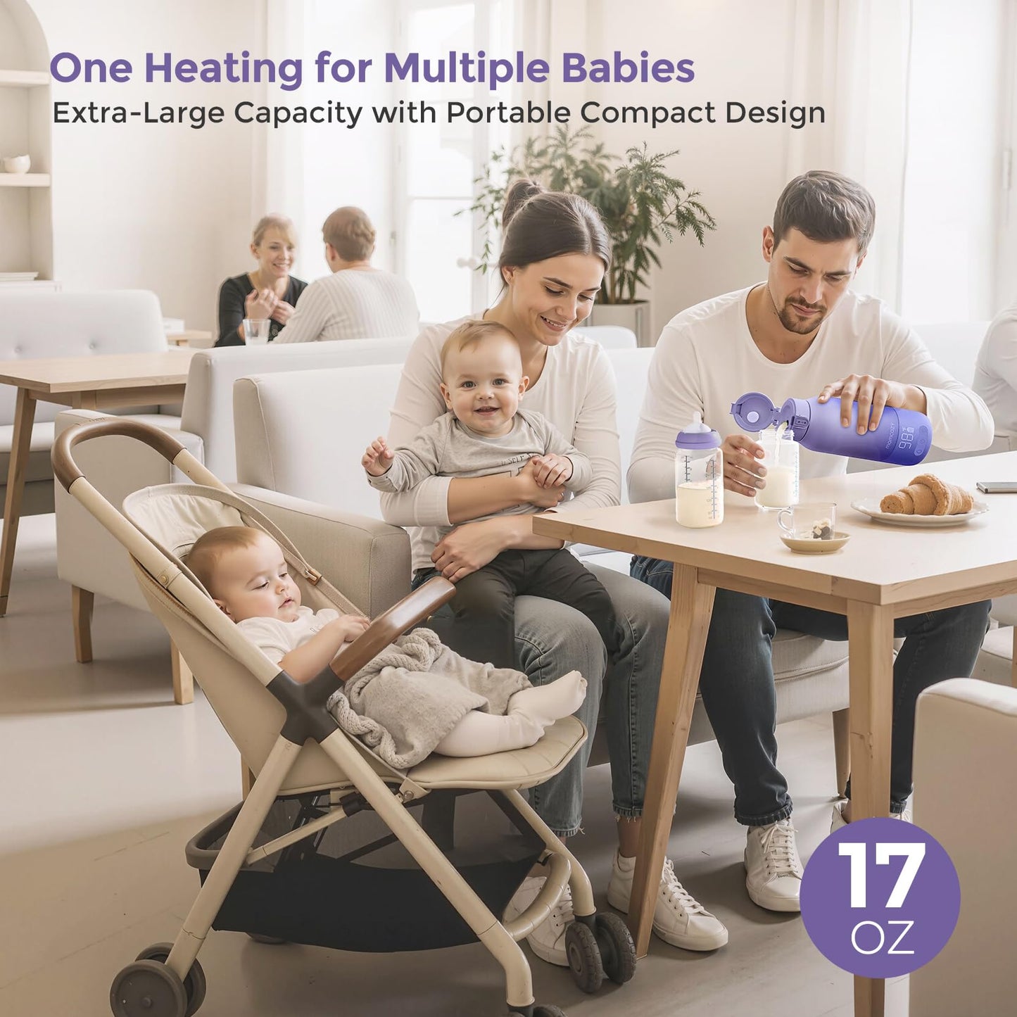 Momcozy Portable Bottle Warmer for Travel – Dual Heating Modes for Breast Milk & Water, Portable Milk Warmer with Fast Heating & Long Battery Life, 17 Ounces Large Capacity to Meet Your All-Day Needs