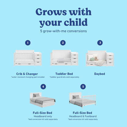 Graco Hadley 5-in-1 Convertible Crib & Changer – GREENGUARD Gold Certified, Fits Standard Crib Mattress, Converts to Toddler Bed and Full Bed, 4 Adjustable Mattress Heights (Pebble Gray)