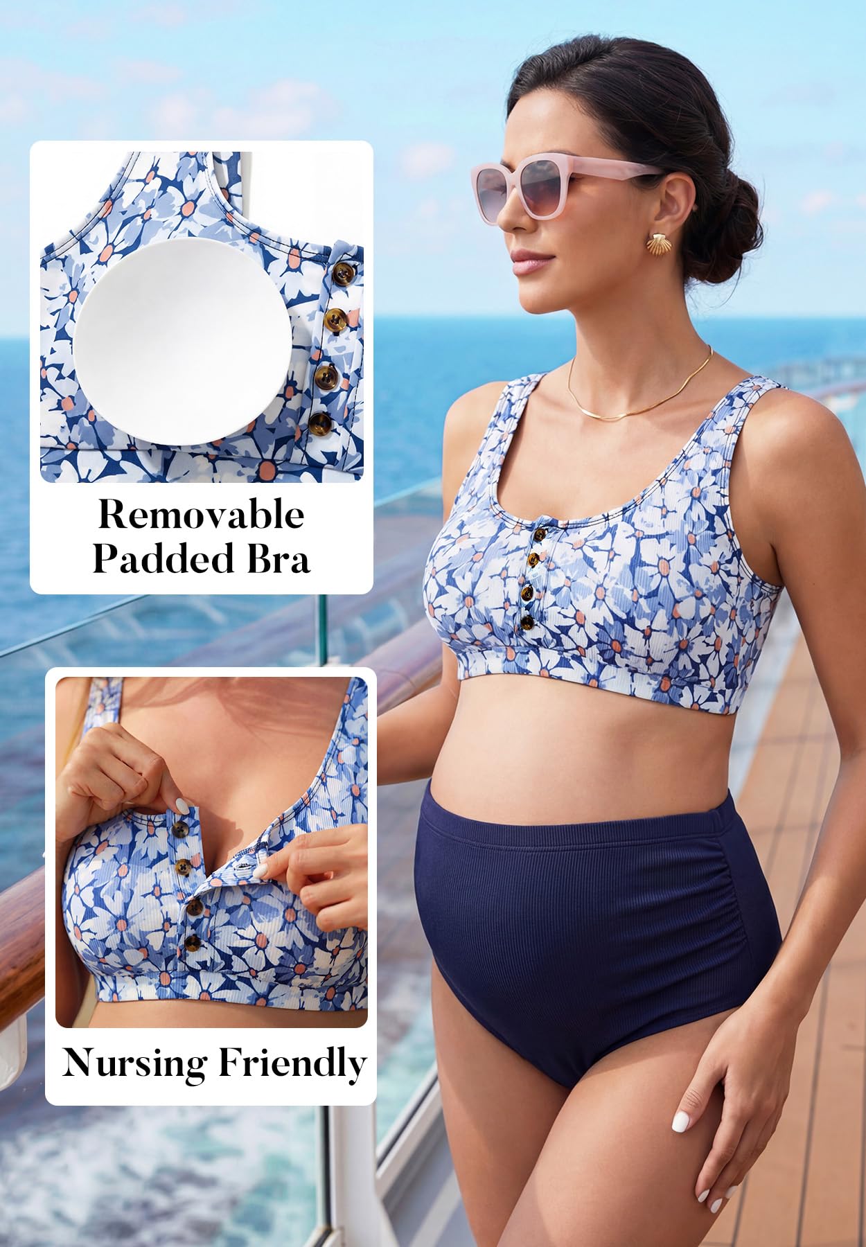 Zando High Waist Maternity Swimsuit Two Piece Pregnancy Swimwear Bikini Bathing Suits for Women Maternity Swimsuits