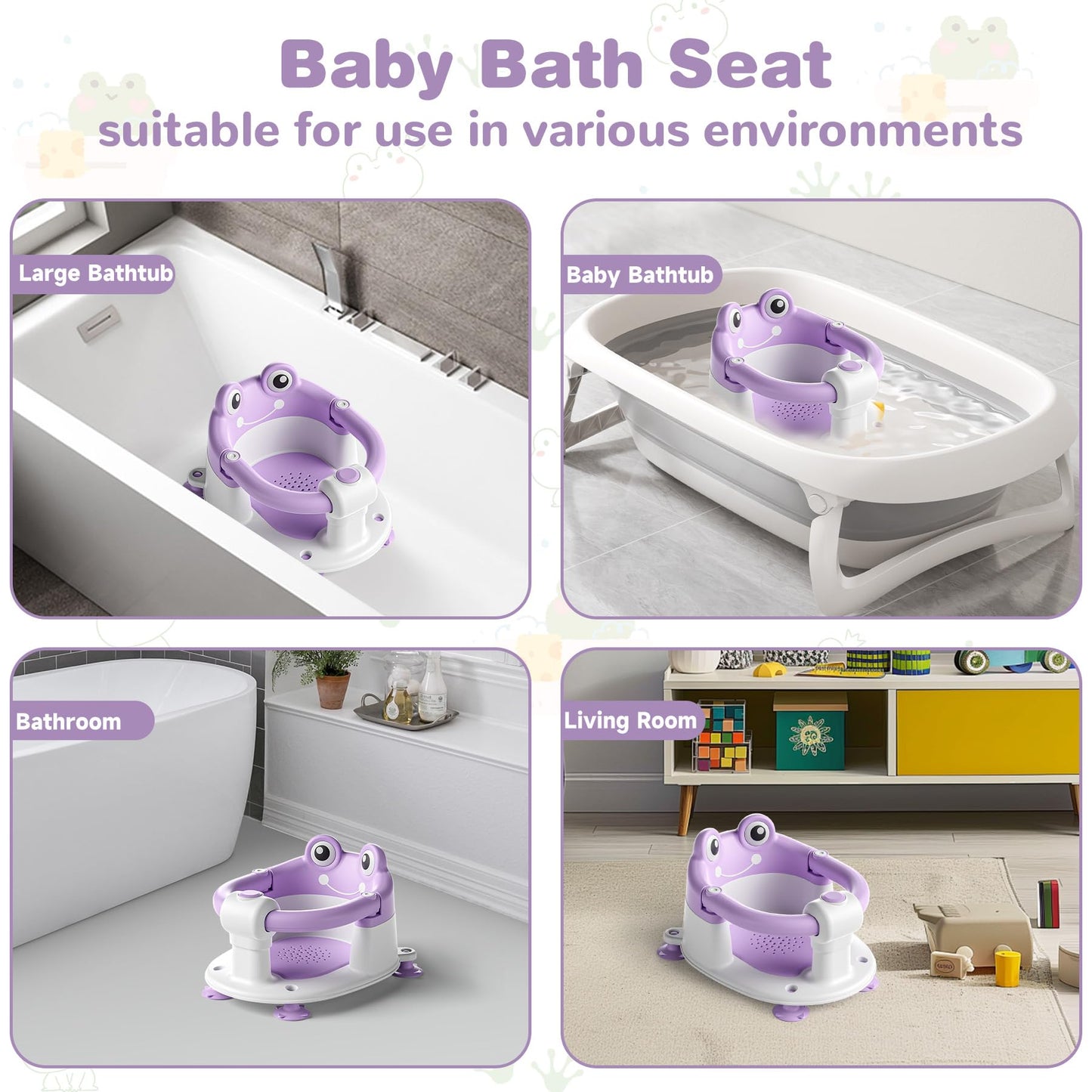 Baby Bath Seat for Babies 6 Months & up Non-Slip Toddler Bath Seats for Sitting Up Infant Bathtub Chair with Suction Cups and Soft Cushion for Baby Shower Tub Seat
