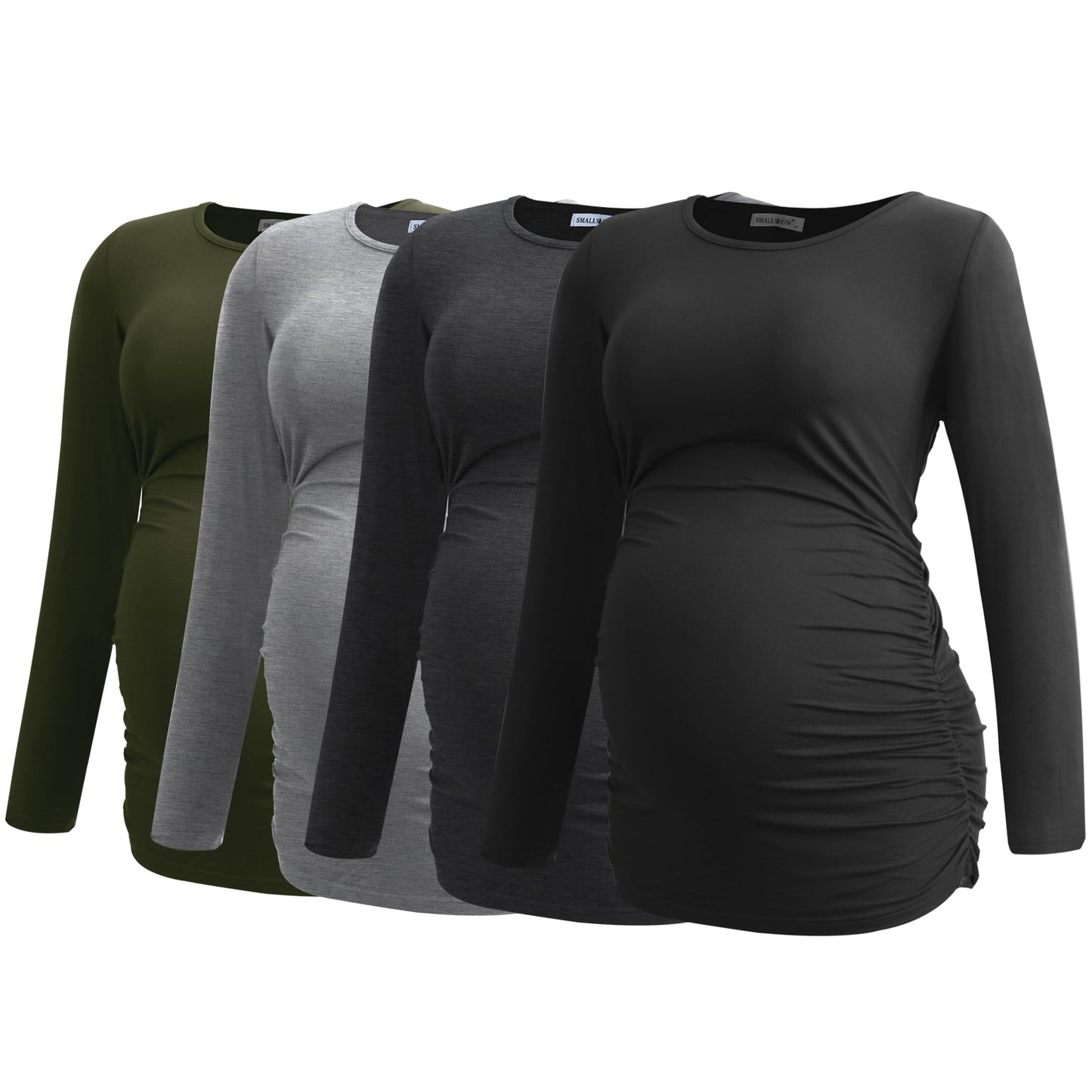 Smallshow Women's 4 Pack Maternity Shirts Long Sleeve Ruched Pregnancy Clothes Tops
