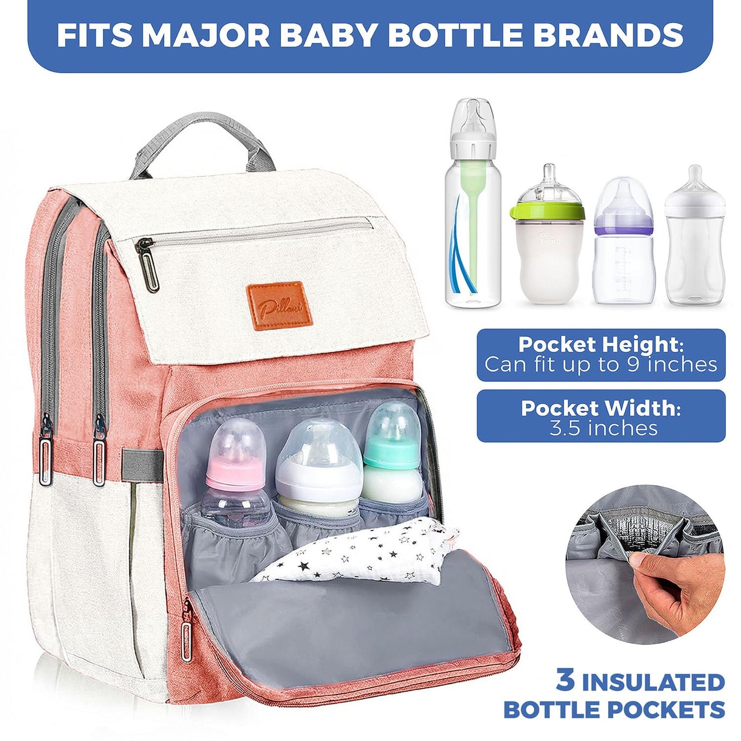 PILLANI Baby Diaper Bag Backpack - Baby Bag for Girls & Boys, Large Waterproof Toddler Diaper Backpack - Baby Shower Gifts & Registry Must Haves - Travel Diaper Bags with Changing Pad - Newborn Stuff