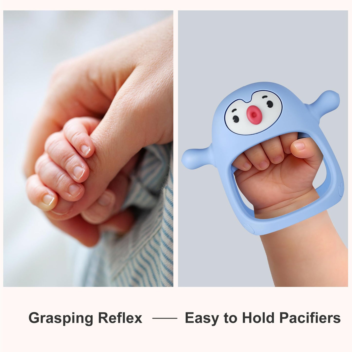 Smily Mia Penguin Teethers, Silicone TeethingToys for Babies 0-6Months, Baby Teethers for 3-6Months, Hand Teether for Infants, Teething/Teether Pacifiers for Infants, Light Purple