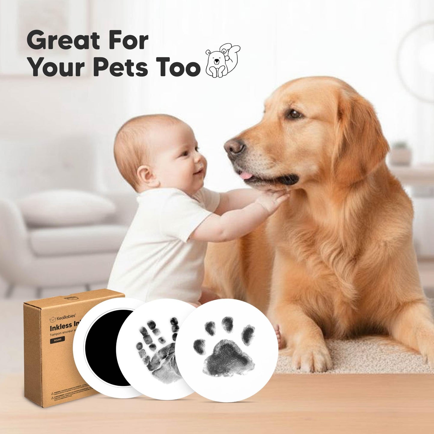 4-Pack Inkless Baby Hand and Footprint Kit - Mess Free Ink Pad for Newborn Keepsake, Dog Nose & Paw Print Kit, Clean Touch Ink Pad for Baby Hand & Footprints, First Mother's Day (Jet Black)