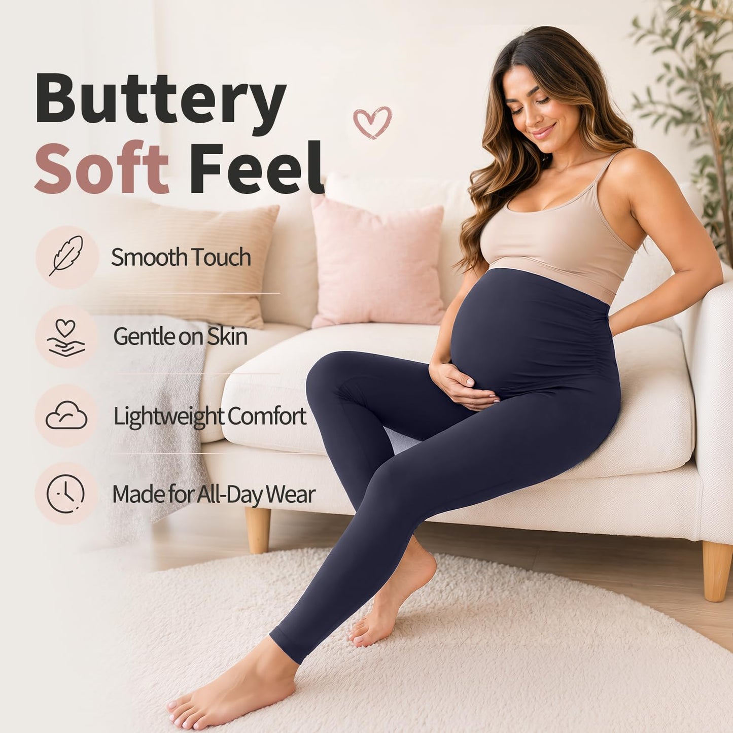 Hmuuo Women's Maternity Leggings Over The Belly Buttery Soft Pregnancy Yoga Pants Activewear Workout Leggings