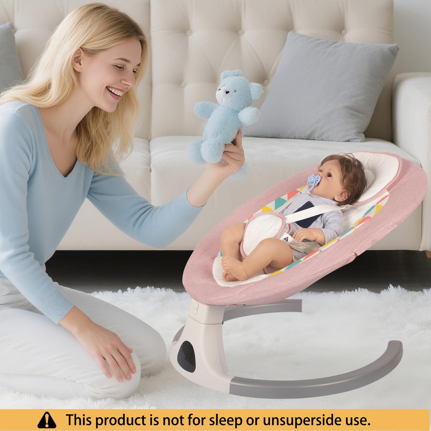 JFOVMCYG Electric Baby Swing for Infants and Toddlers, Portable Rocker with 5 Sway Speeds, Bluetooth Music, Remote Control, 10 Preset Melodies for Newborn Boy & Girl, 0-9 Months, Gray