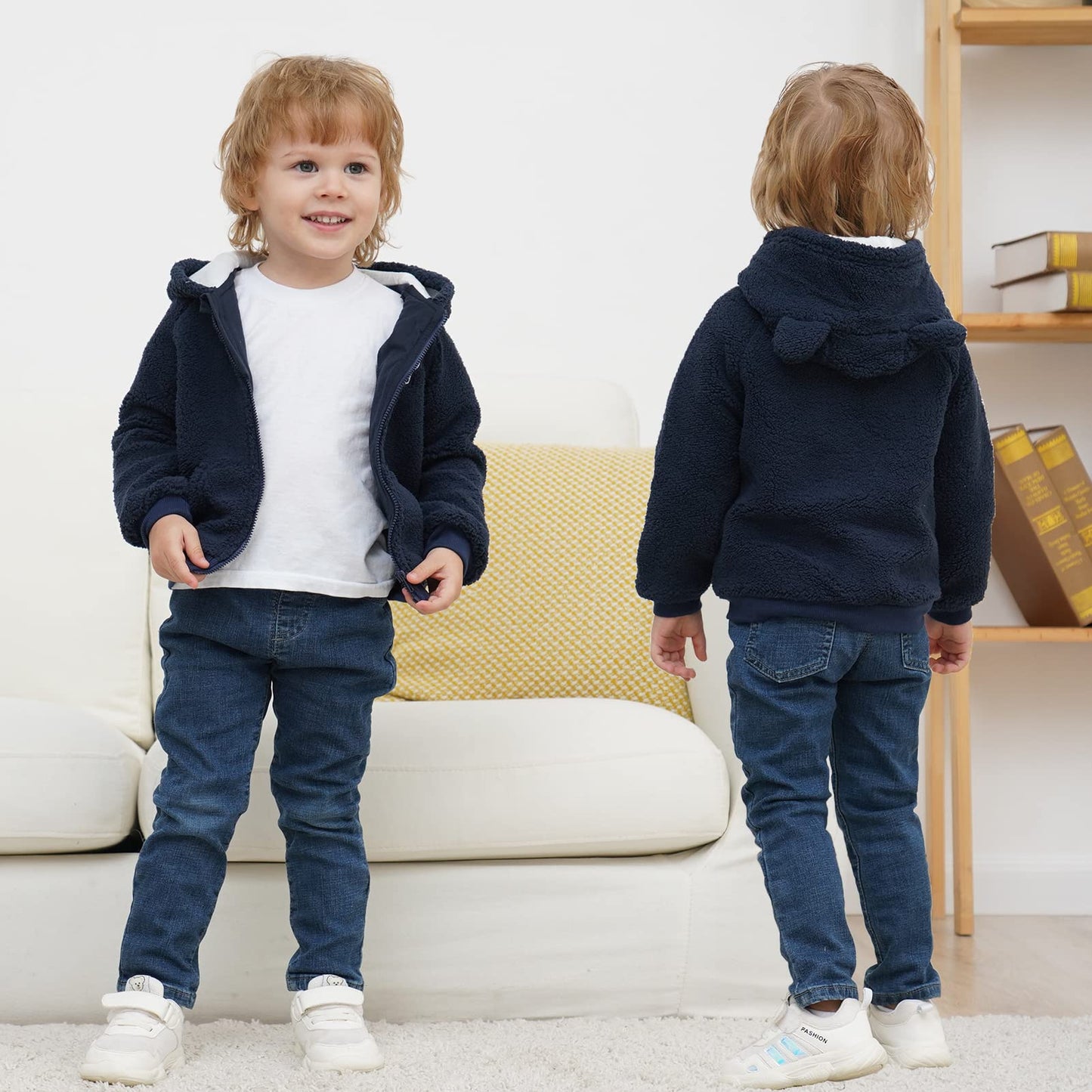 Newborn Infant Baby Boys Girls Cartoon Fleece Hooded Jacket Coat with Ears Warm Todder Kids Outwear Coat Zipper Up 0-6Y