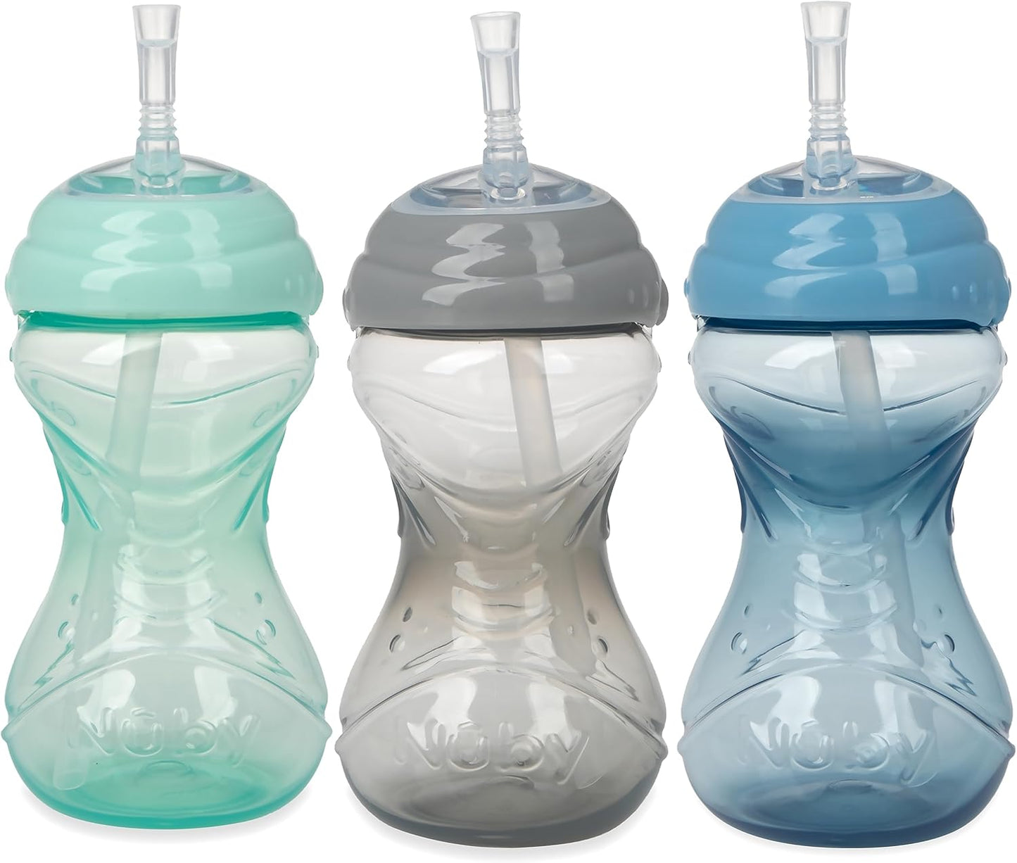 Nuby No-Spill Sippy Cup with Flex Straw - (3-Pack) 10-Ounce Bottles - Sippy Cups for Toddlers 12+ Months - Neutral Color Training Cups for Toddlers