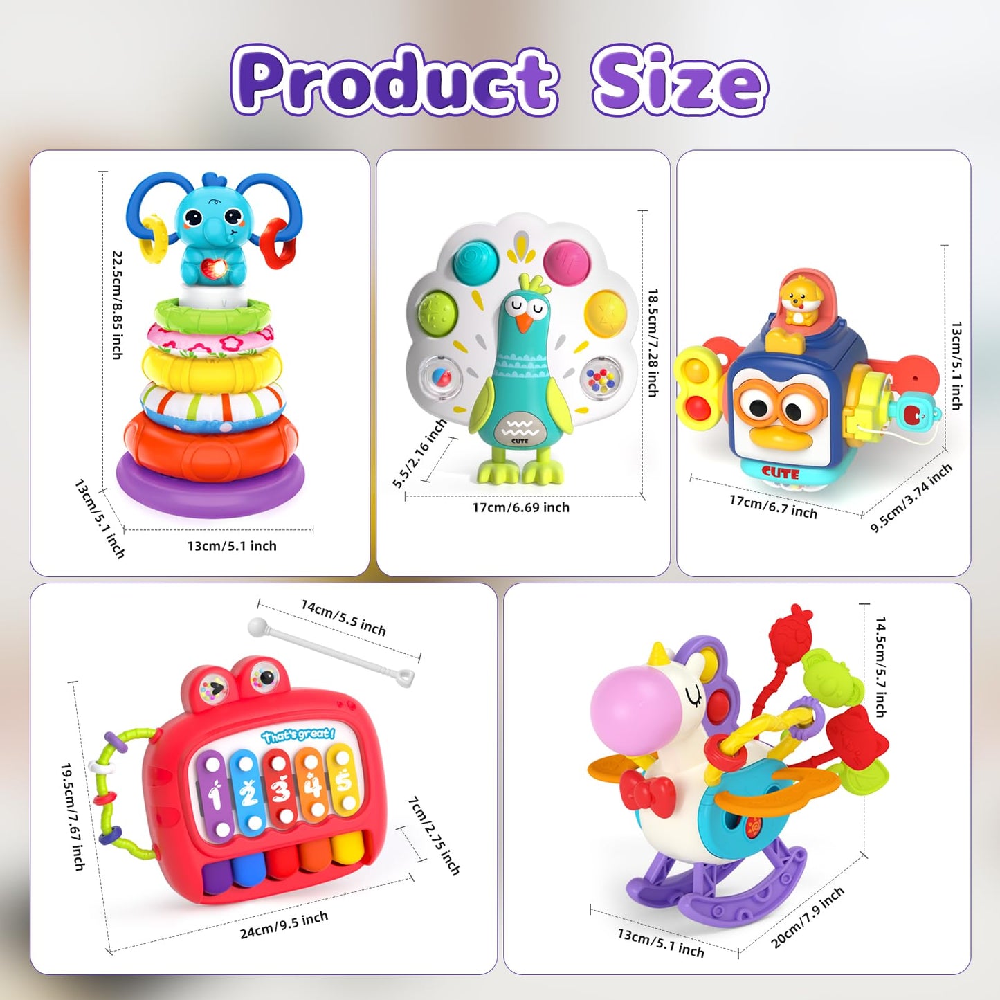 usrela 4 in 1 Baby Toys for 6 12 18 Month, Learning Toys for Babies 6-12 Months, Busy Cube, Stacking Sorter, Piano Xylophone Pull String Travel Toy, Birthday Gifts for Toddlers 1 2 Years Old