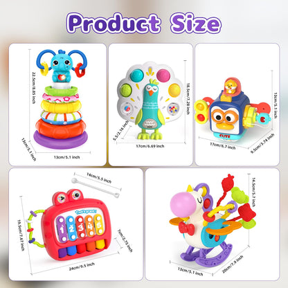 usrela 4 in 1 Baby Toys for 6 12 18 Month, Learning Toys for Babies 6-12 Months, Busy Cube, Stacking Sorter, Piano Xylophone Pull String Travel Toy, Birthday Gifts for Toddlers 1 2 Years Old
