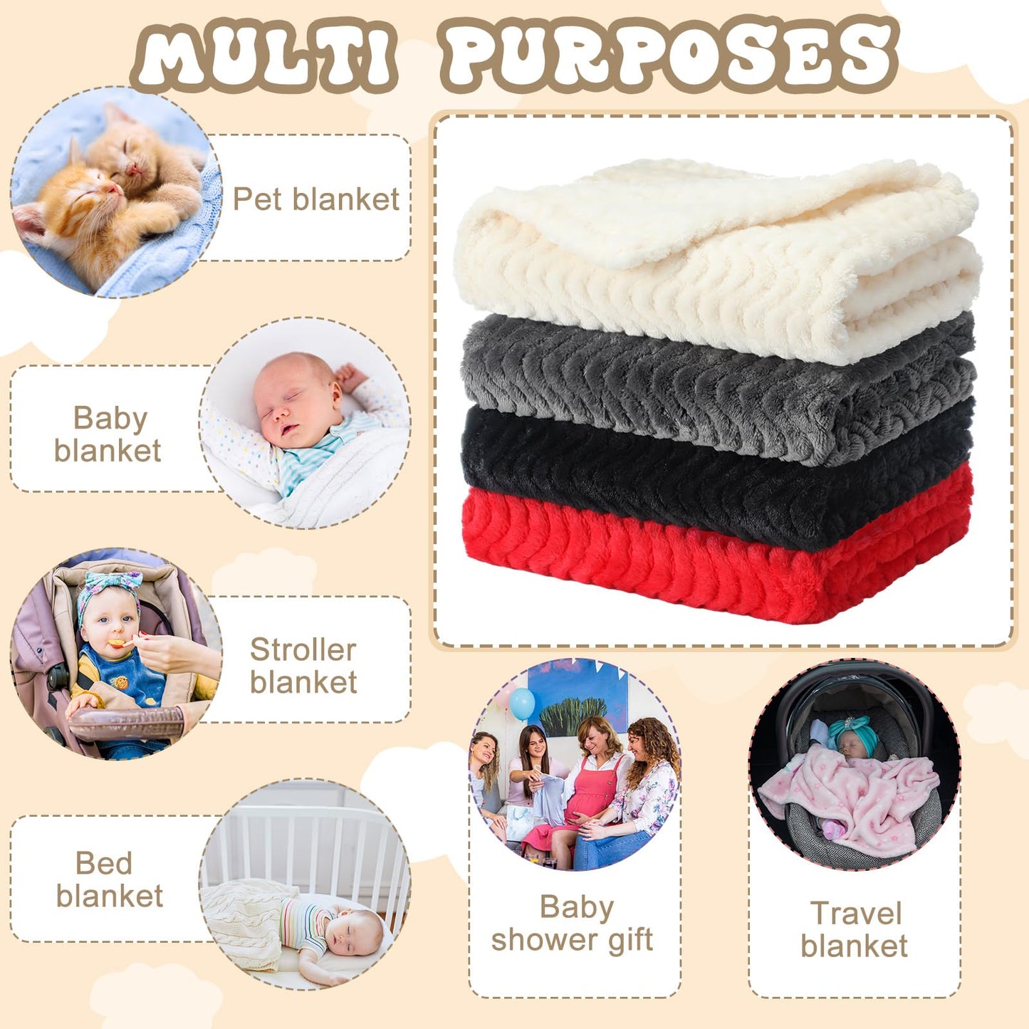Frienda 4 Pcs Baby Fuzzy Blanket Fluffy Baby Blanket for Boys Girls Soft Warm Infant Newborn Toddler Receiving Nursery Bed Supplies, 32 x 24 Inch(Pink Color)