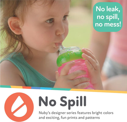 Nuby No-Spill Sippy Cup with Flex Straw - (3-Pack) 10-Ounce Bottles - Sippy Cups for Toddlers 12+ Months - Neutral Color Training Cups for Toddlers