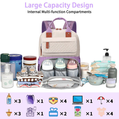 Diaper Bag Backpack, Baby Girl Diaper Bag for Mom, Large Pink Floral Diaper Bag Backpack for Girls, Waterproof Mom Backpack for Work Travel Holiday with Insulated Pockets and Stroller Straps