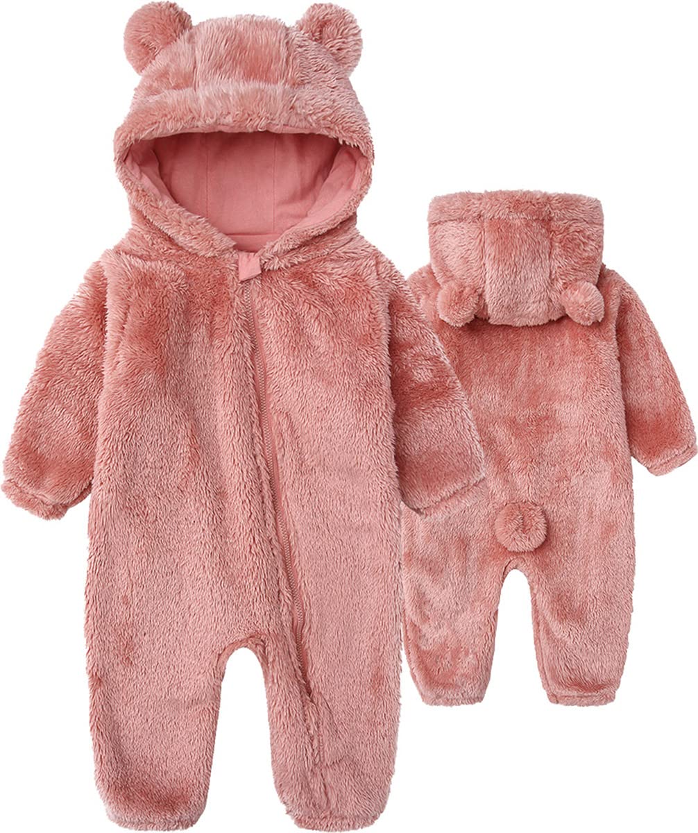 Babymine Newborn Baby Jumpsuit Hooded Fleece Rompers Long Sleeve Onesie Outwear Outfits