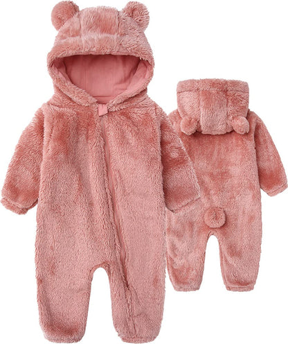 Babymine Newborn Baby Jumpsuit Hooded Fleece Rompers Long Sleeve Onesie Outwear Outfits
