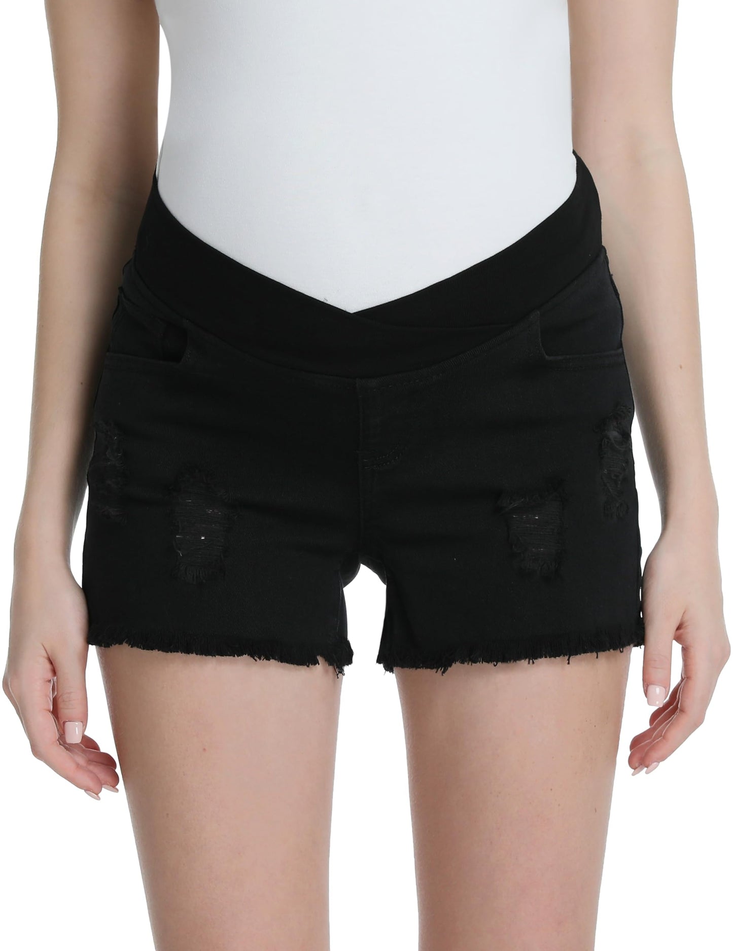 Foucome Women's Maternity Ripped Jean Shorts Summer Distressed Denim Shorts