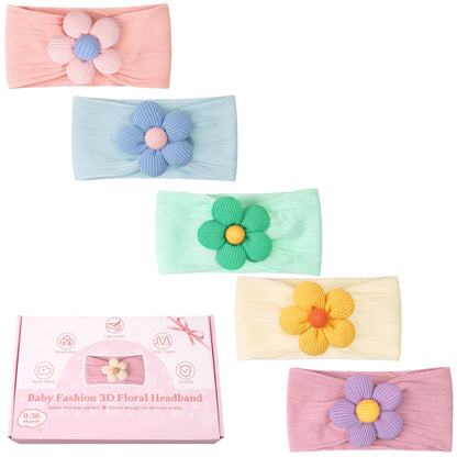CÉLLOT 5 Pcs Baby Flower Headbands Baby Girls Nylon Headbands Soft Hairbands Hair Accessories for Newborn Infant Toddler Kids