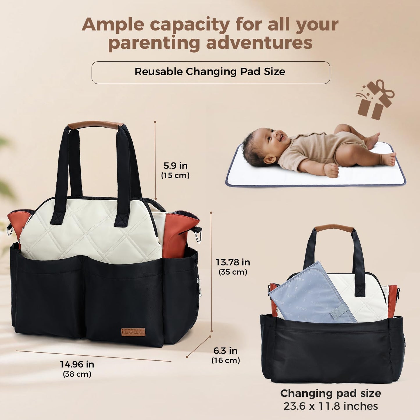 Lekebaby Diaper Bag Tote, 17 Pockets Large Travel Diaper Tote Waterproof with Portable Changing Pad, Mom Crossbody Hospital Bag for Labor Delivery, Baby Essentials for Newborn Gifts, Grey