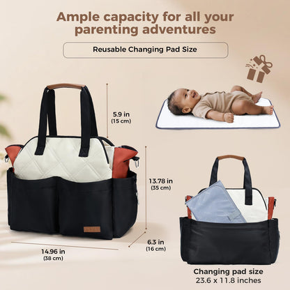 Lekebaby Diaper Bag Tote, 17 Pockets Large Travel Diaper Tote Waterproof with Portable Changing Pad, Mom Crossbody Hospital Bag for Labor Delivery, Baby Essentials for Newborn Gifts, Grey