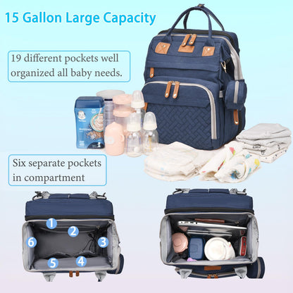 Jeryswet Baby Diaper Bags with Changing Station, Waterproof Large Capacity Diaper Bag Backpack for Moms Dads with USB Charging Port and Stroller Straps, Baby Shower Gifts, Grey