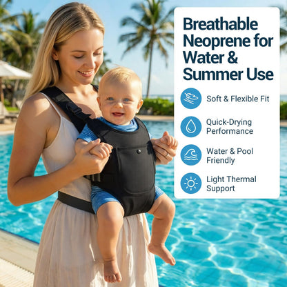 Neoprene Water Baby Carrier Newborn to Toddler, Ergonomic Waterproof Infant Chest Holder with Adjustable Straps, Breathable & Lightweight Baby Wearing Gear for Summer Pool Swimming & Beach