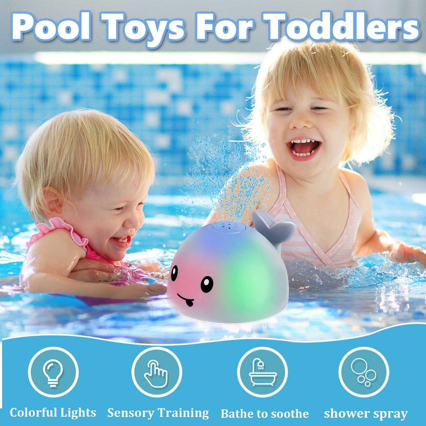 Toddla Whale Bath Toy Sprinkler - Water Pool Toys for Toddlers 1-3, Light Up Floating Baby Bath Toys, Birthday Gift for 1 2 3 4 5 Year Old Boys Girls,, Water Sensory Toys for Kids