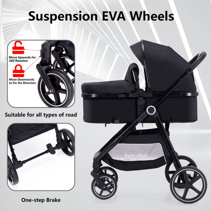 Lortsybab 2-in-1 Baby Stroller - Folding Infant Newborn Pram Stroller with Reversible Seat - Toddler Strollers for 0-36 Months Old Babies (Beige)