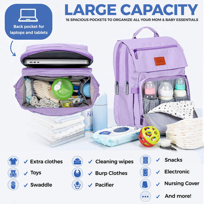 PILLANI Baby Diaper Bag Backpack - Baby Bag for Girls & Boys, Large Waterproof Toddler Diaper Backpack - Baby Shower Gifts & Registry Must Haves - Travel Diaper Bags with Changing Pad - Newborn Stuff