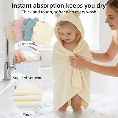 LifeTree 1 Pack Baby Hooded Towel with 1 Pack Washcloth for Newborn, 100% Cotton Bath Towel for Babies, Infant, Toddler and Kids, Thick,Soft and Absorbent, 30 * 30 Inches, Newborn Essentials, Pink