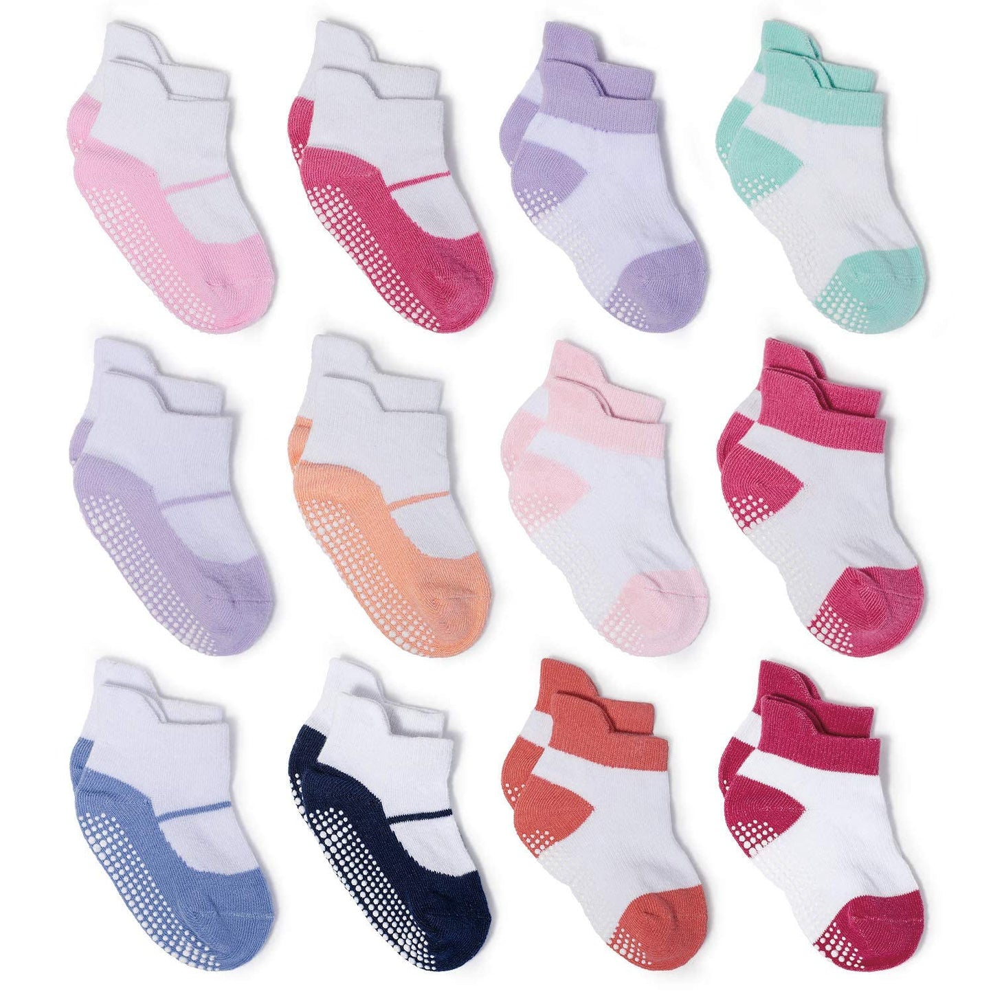 Zaples Baby Non Slip Grip Ankle Socks with Non Skid Soles for Infants Toddlers Kids Boys Girls