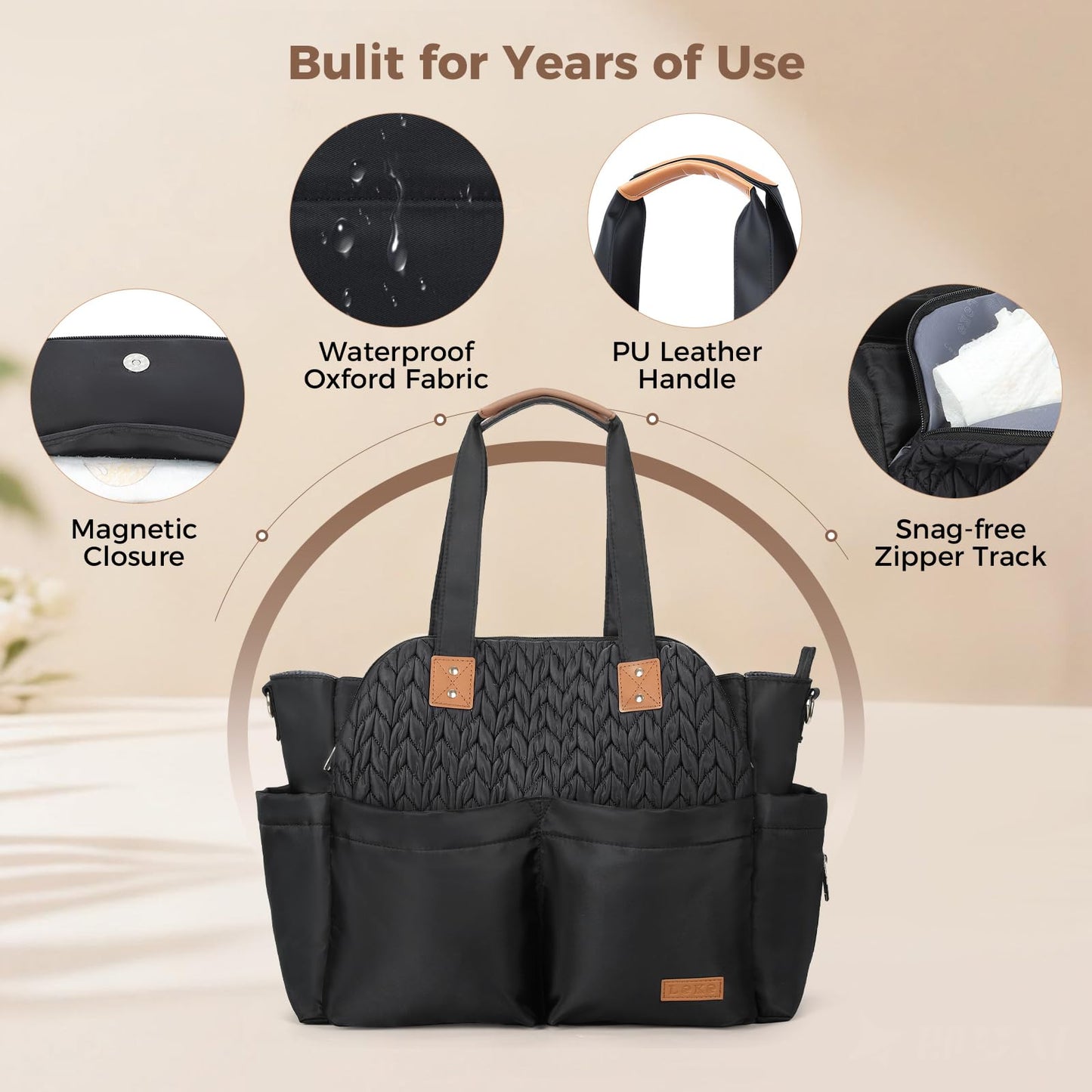Lekebaby Diaper Bag Tote, 17 Pockets Large Travel Diaper Tote Waterproof with Portable Changing Pad, Mom Crossbody Hospital Bag for Labor Delivery, Baby Essentials for Newborn Gifts, Grey