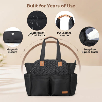 Lekebaby Diaper Bag Tote, 17 Pockets Large Travel Diaper Tote Waterproof with Portable Changing Pad, Mom Crossbody Hospital Bag for Labor Delivery, Baby Essentials for Newborn Gifts, Grey