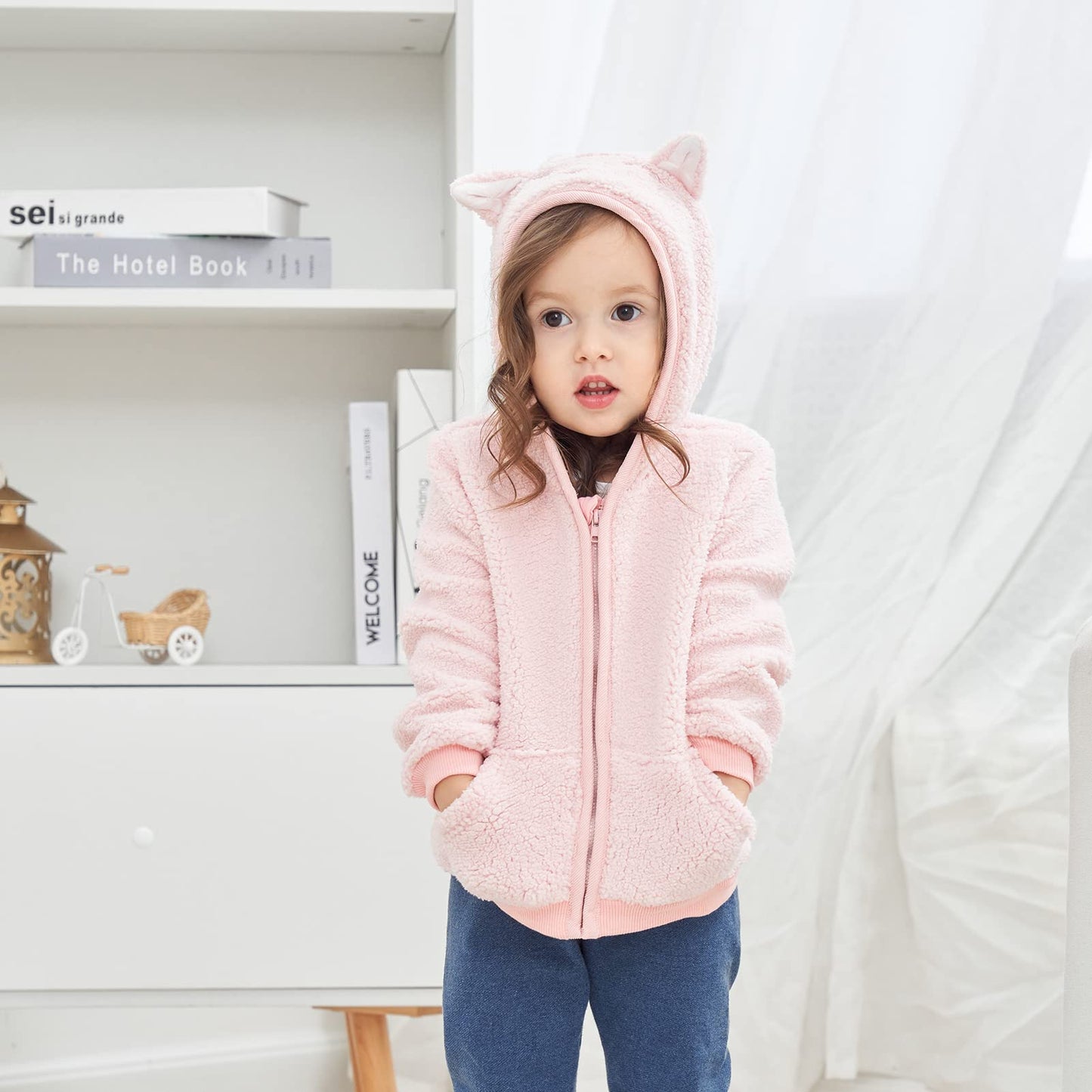 Newborn Infant Baby Boys Girls Cartoon Fleece Hooded Jacket Coat with Ears Warm Todder Kids Outwear Coat Zipper Up 0-6Y