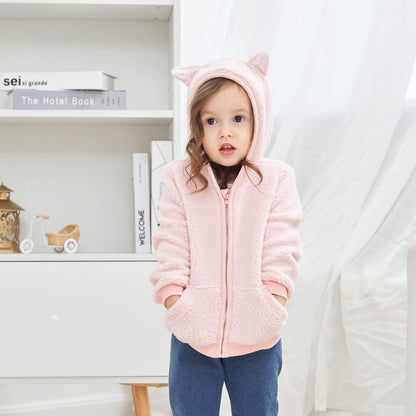 Newborn Infant Baby Boys Girls Cartoon Fleece Hooded Jacket Coat with Ears Warm Todder Kids Outwear Coat Zipper Up 0-6Y