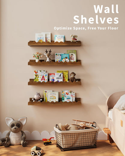 Shario Nursery Book Shelves, 4-Pack White Floating Shelves for Wall Kids, Scalloped Shelves, Wall Book Shelves for Bedroom Kids, Toddler Room, Baby Room, Nursery Decor