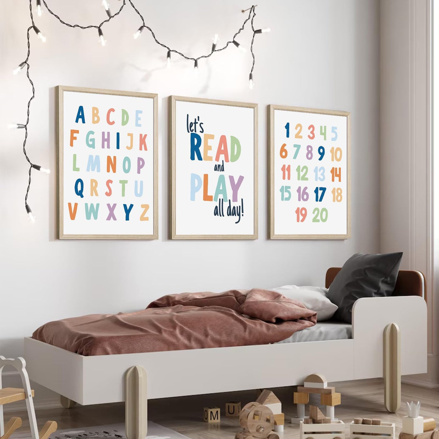 Kids Playroom Wall Art Decor Nursery ABC Alphabet Poster Play Room Canvas Wall Decor Toddler Childrens Educational Artwork Numbers Shapes Prints ABC Picture for Playroom 12x16 Inch Unframed Set of 3