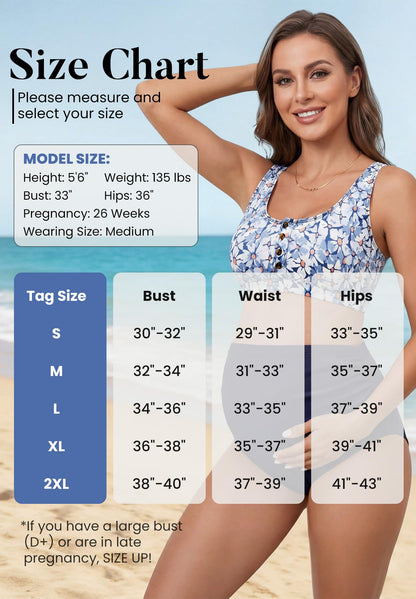 Zando High Waist Maternity Swimsuit Two Piece Pregnancy Swimwear Bikini Bathing Suits for Women Maternity Swimsuits
