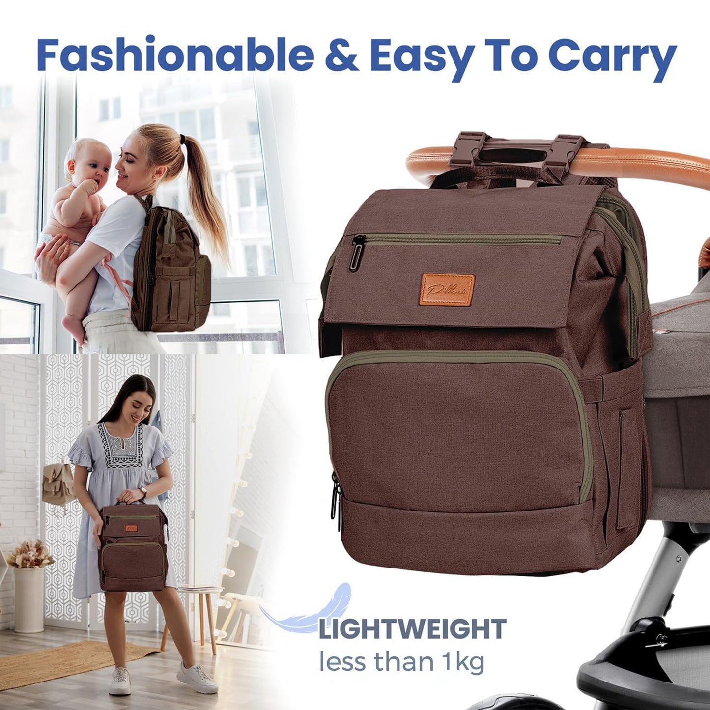 PILLANI Baby Diaper Bag Backpack - Baby Bag for Girls & Boys, Large Waterproof Toddler Diaper Backpack - Baby Shower Gifts & Registry Must Haves - Travel Diaper Bags with Changing Pad - Newborn Stuff