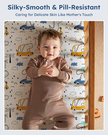 Unnivoll Baby Crib Sheets for Boys Girls, 28x52x8in Fitted Crib Sheet Neutral 3 Pack for Standard Crib and Toddler Mattress, Breathable Soft Microfiber Baby Sheet Blue Gray Planet