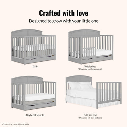 Dream On Me Storybrooke 5-in-1 Convertible Full-Size Crib with Under Drawer, White, GreenGuard Gold & JPMA, Convert to Toddler, Day & Full-Size Bed, 3 Mattress Heights, Sustainable Pinewood