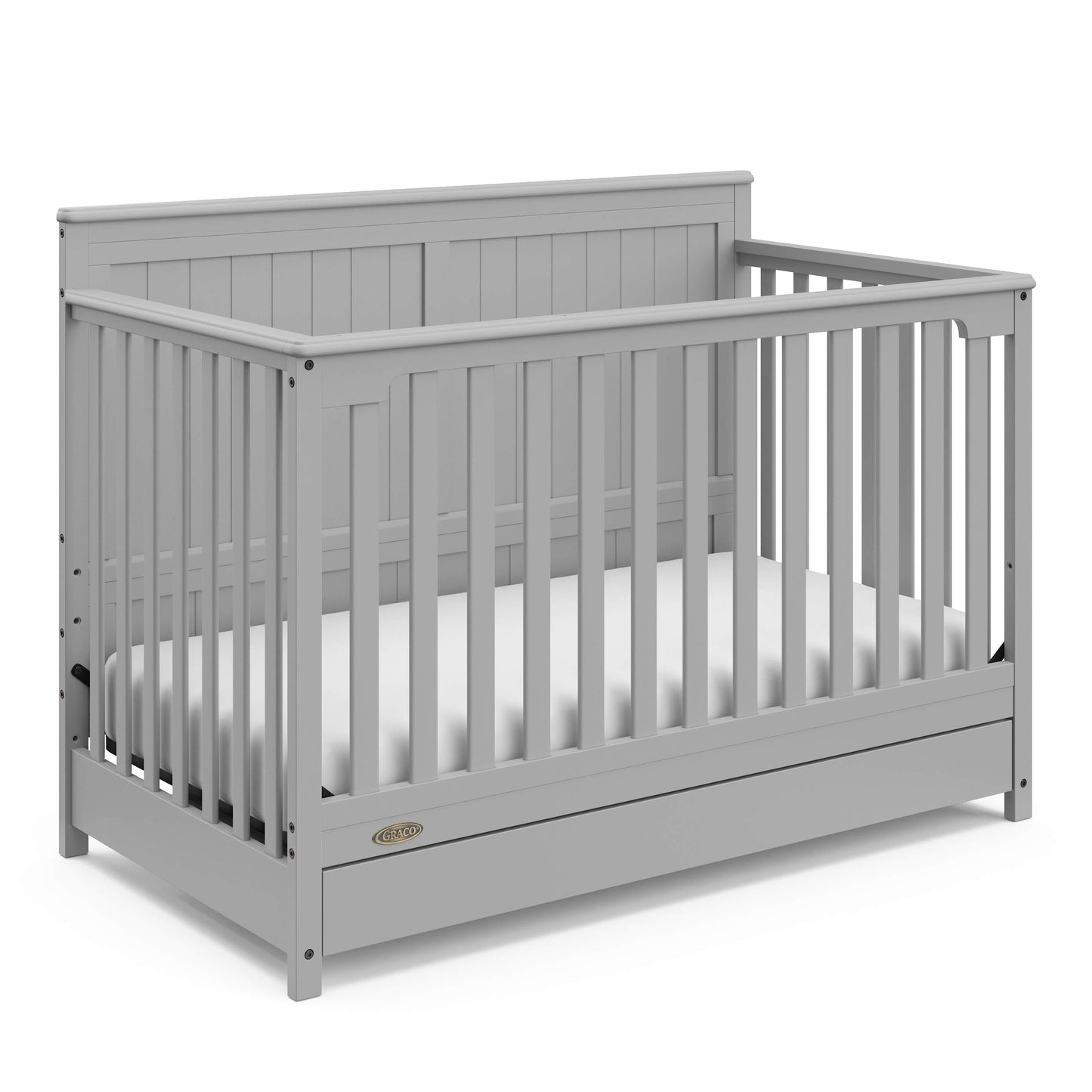 Graco Hadley 5-in-1 Convertible Crib & Changer – GREENGUARD Gold Certified, Fits Standard Crib Mattress, Converts to Toddler Bed and Full Bed, 4 Adjustable Mattress Heights (Pebble Gray)