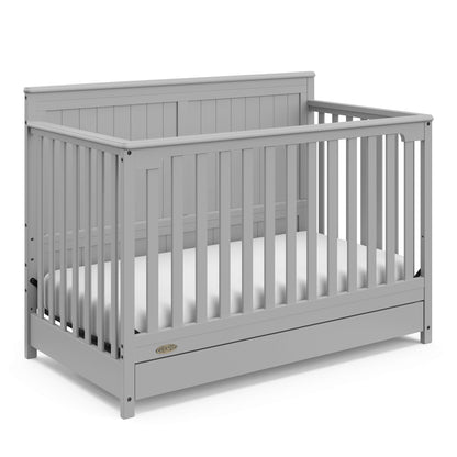 Graco Hadley 5-in-1 Convertible Crib & Changer – GREENGUARD Gold Certified, Fits Standard Crib Mattress, Converts to Toddler Bed and Full Bed, 4 Adjustable Mattress Heights (Pebble Gray)