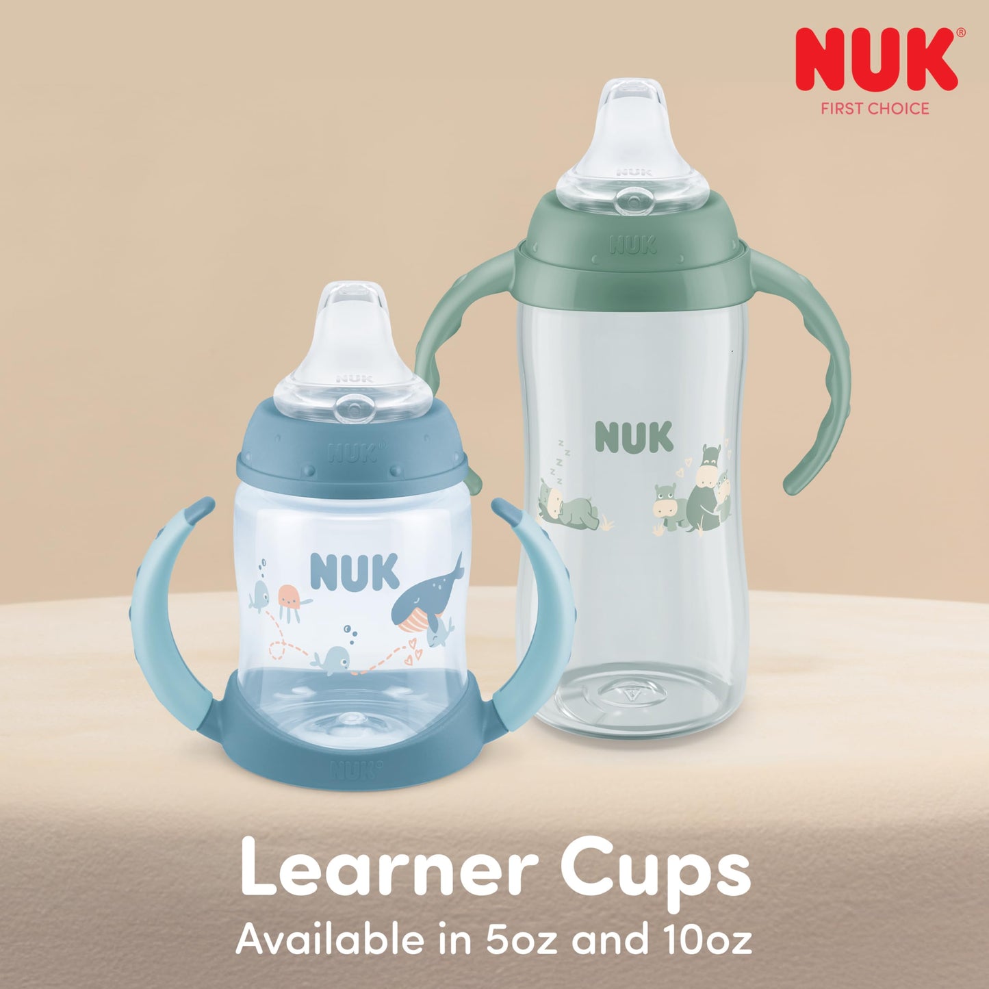 NUK Learner Cup, 6+ Months, Fun Fruits and Animals, Amazon Exclusive Collection, 5 Oz, Pack of 2 – BPA Free, Soft Spout, Spill Proof Sippy Cup