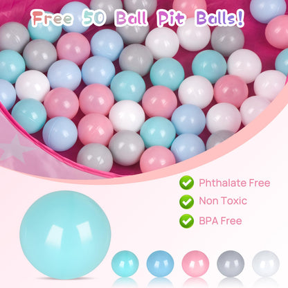 Baby Ball Pit for Toddler with 50 Balls, Pop Up Princess Tent with Star Lights for 1 2 3 Year Old Birthday Gift, 12-18 Months Baby Girl Toys with Carrying Bag, Indoor&Outdoor Play Tent for Kids
